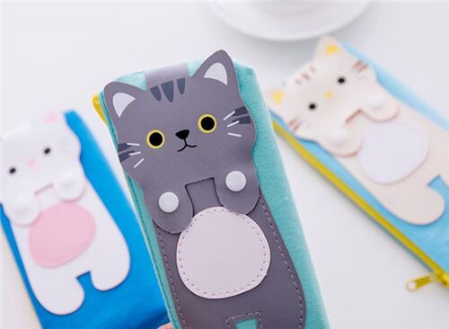 Estuche gato fieltro beige estuche l�pices azul claro 4