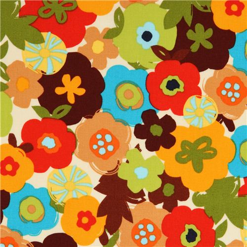 Tissu Robert Kaufman beige à fleurs, importé des Etats-Unis Tissu