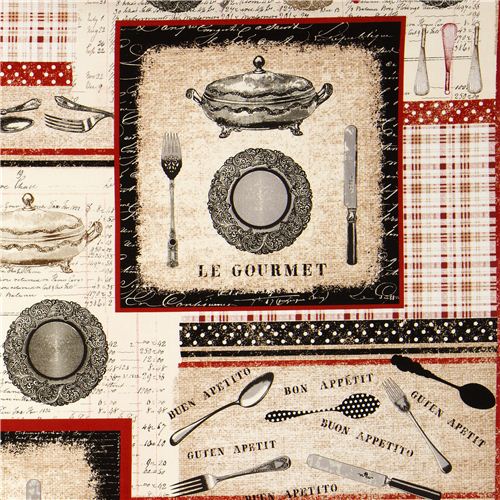beige retro kitchen fabric by Michael Miller from the USA Fabric