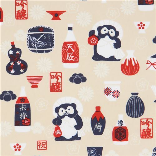 Remnant (41 x 112 cm) - beige sake and tanuki fabric by Trans-Pacific Textiles