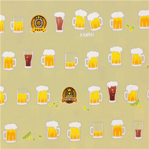 Tissu japonais coton lisse beige bires edamame stout en ranges kanpai cheers Tissu