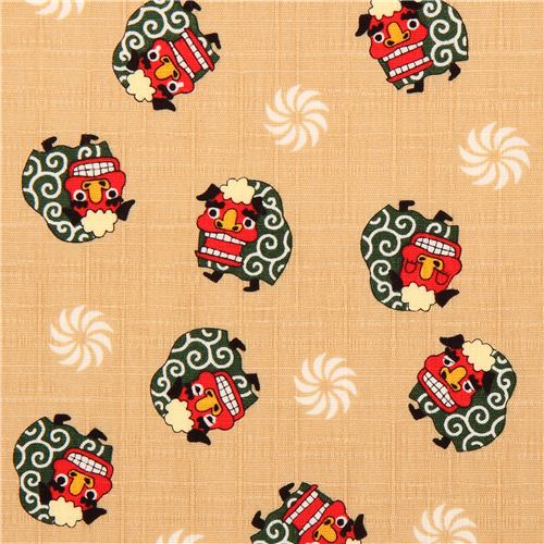 Tissu Cosmo texturé au tissage Dobby beige avec des dragons Tissu