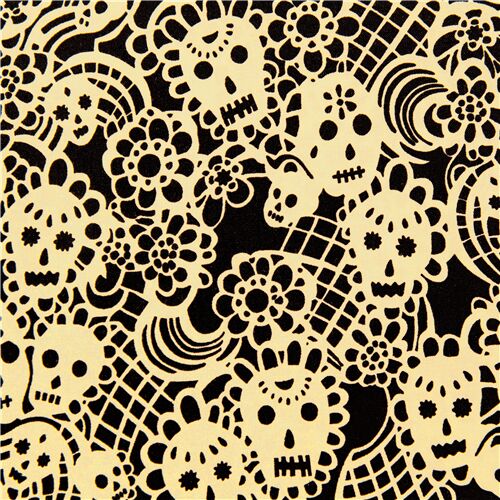Flora De Los Muertos Folklorico Sugar Skull Doily Fabric