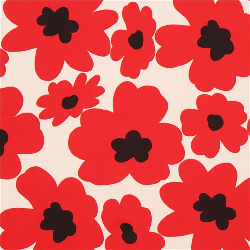 Beiger groe rote schwarze Blume Twill Stoff aus Japan Stoff