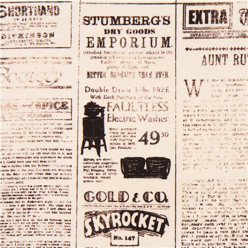 Tissu rtro Robert Kaufman beige avec des journaux vintages Tissu