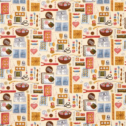 beige vintage sewing fabric Realizzato da Robert Kaufman USA 2