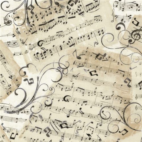 Tissu beige avec des notes de musique grises et noires, par Timeless Treasures Tissu