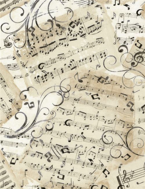 Resto de 31 cm - Tela beis con pentagrama nota musical clave gris negra de Timeless Treasures 2