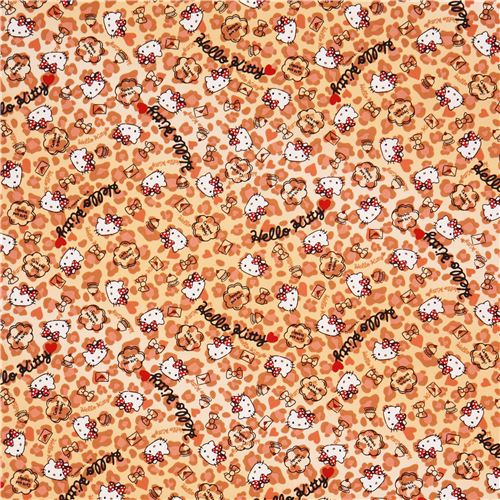 Tela oxford beis amarillo gata Hello Kitty estampado leopardo coraz�n 2