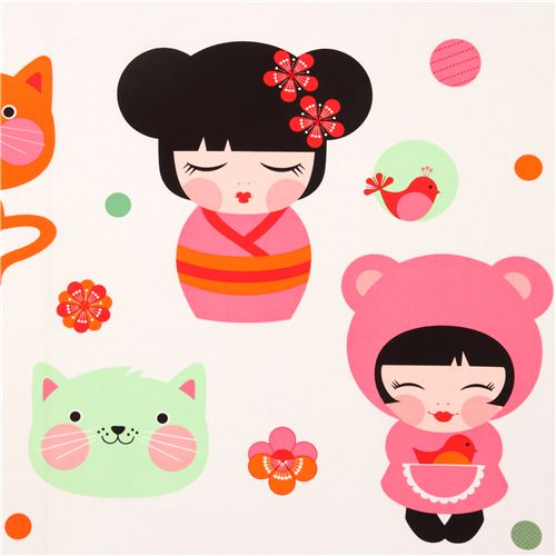 groe Kokeshi Puppen kawaii Mdchen Stoff Robert Kaufman USA Stoff
