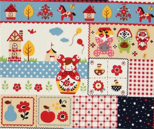 big animals matryoshkas Kokka oxford cloth fabric Japan 1