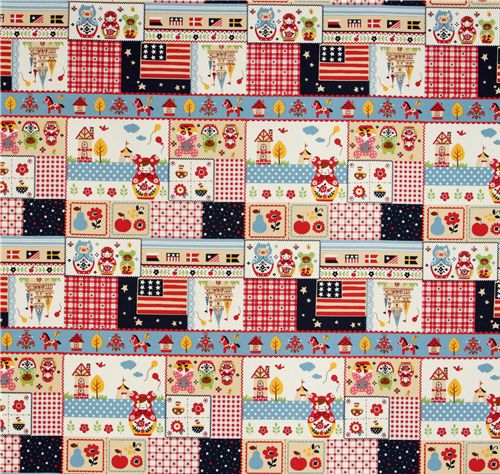 big animals matryoshkas Kokka oxford cloth fabric Japan 2