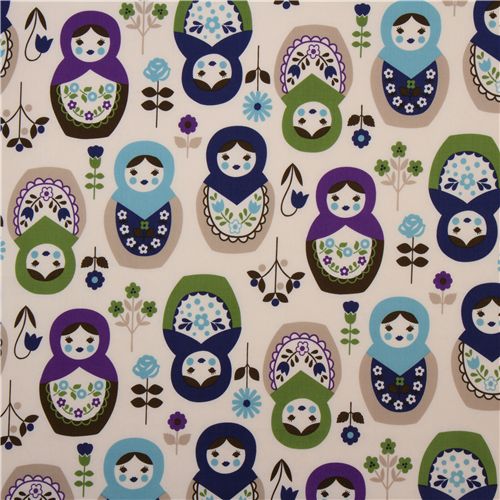big matryoshka dolls Kokka fabric babushka purple 2