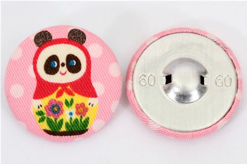 big matryoshka panda button pink Kokka fabric button 2