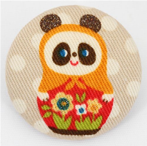 big panda matryoshka button brown Kokka fabric button 1
