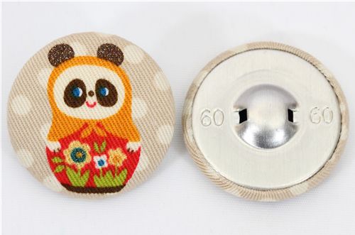 big panda matryoshka button brown Kokka fabric button 2