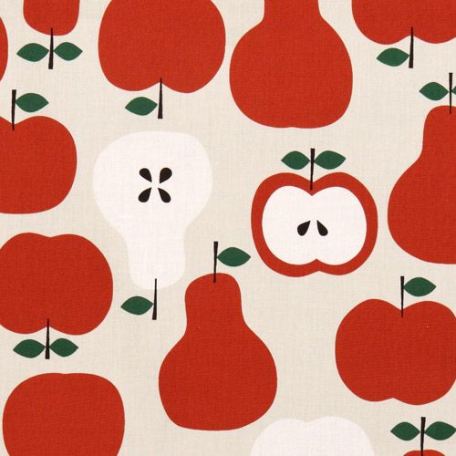 big red apples pears fabric by Kokka Tela