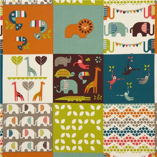 birch patchwork safari animal organic fabric Safari Soiree Fabric