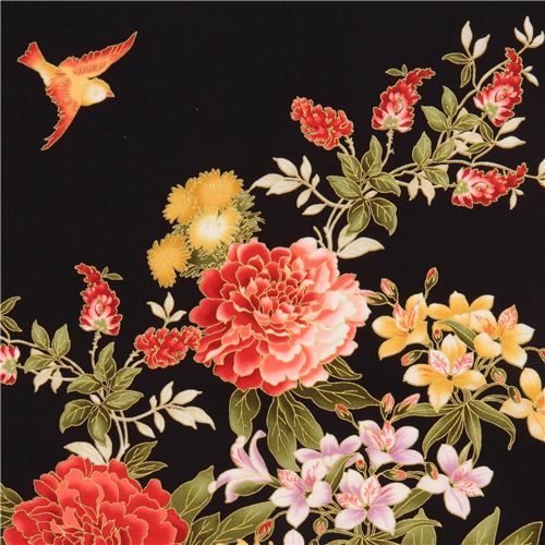 bird and flowers panel fabric by Timeless Treasures Fabric