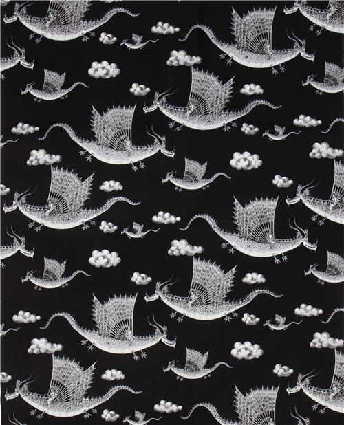 Remnant (45 x 112 cm) - black Alexander Henry dragon fabric 2
