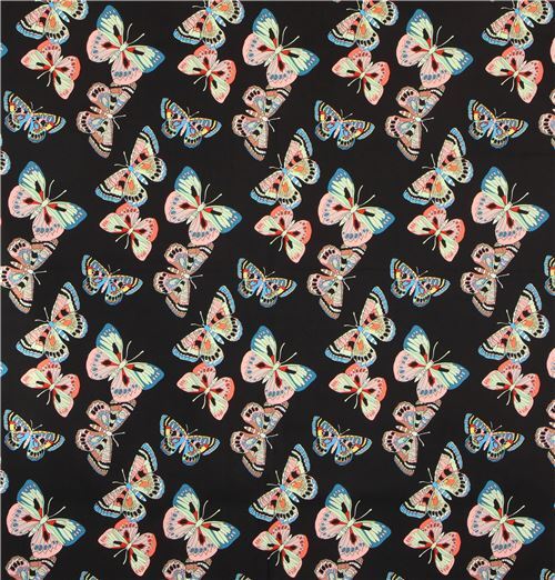 Remnant (20 x 114 cm) - black Alexander Henry fabric with colorful butterfly insect from the USA 2
