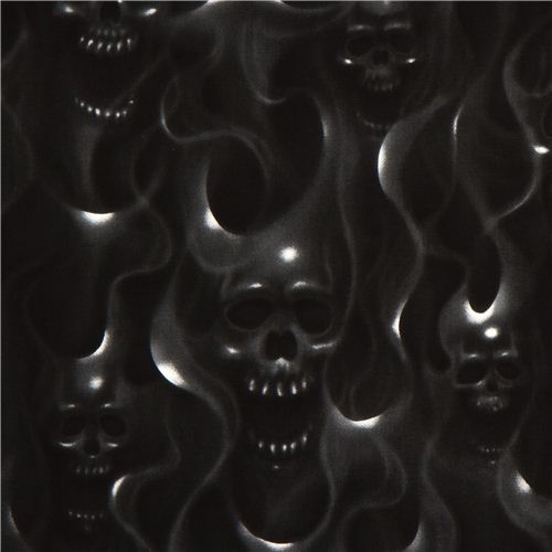 Tessuto nero Alexander Henry con teschi in fiamme Tessuto