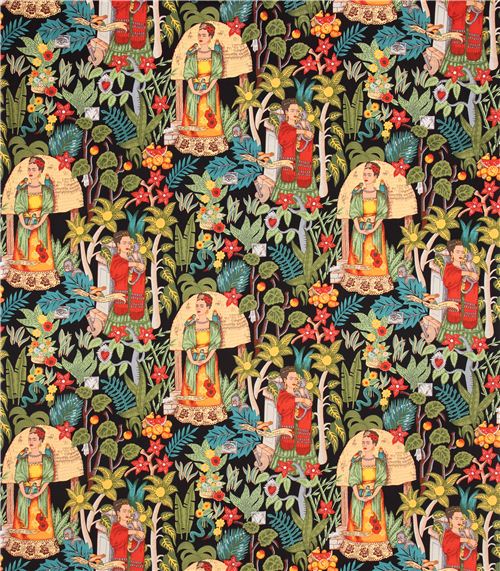 Rimanenza di (16 x 114 cm) - tessuto nero Fridas Garden Frida Messico giardino Alexander Henry 2