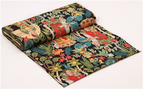 Rimanenza di (16 x 114 cm) - tessuto nero Fridas Garden Frida Messico giardino Alexander Henry 3