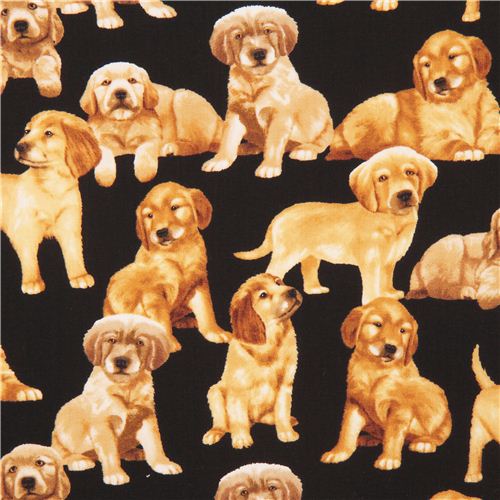 schwarzer Golden Retriever Hunde Welpen Stoff von Timeless Treasures  Stoff