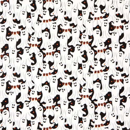 black Halloween designer fabric with ghosts Boo star 2