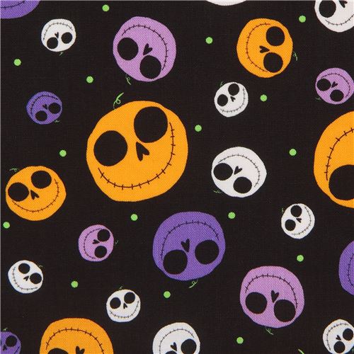 black Halloween fabric by Quilting Treasures with faces Fabric