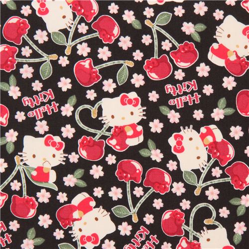 Schwarzer Hello Kitty Kirsche se Blume Stoff