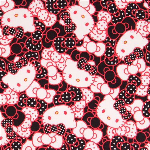 Tissu noir avec dadorables ttes dHello Kitty et des noeuds, par Kokka 