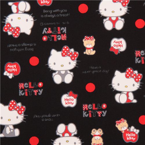 schwarzer Hello Kitty Teddybr Punkte Oxford Stoff  