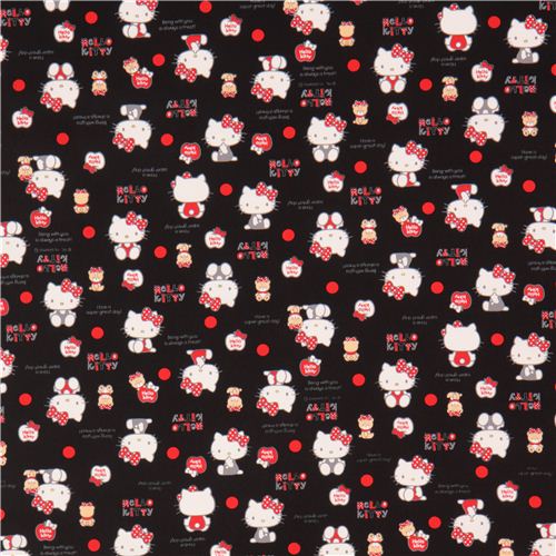 schwarzer Hello Kitty Teddybr Punkte Oxford Stoff   2