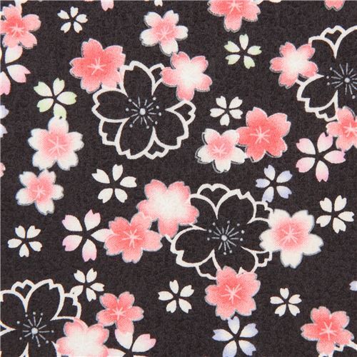 Tissu japonais noir embossé avec des fleurs de Sakura Tissu