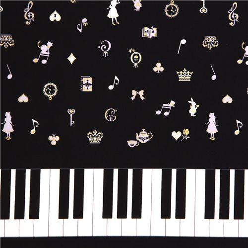 black Japanese fabric Alice in Wonderland piano 1