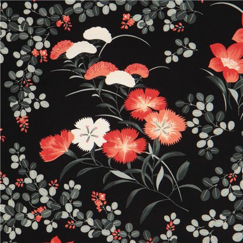 black Japanese flower fabric by Timeless Treasures Fabric