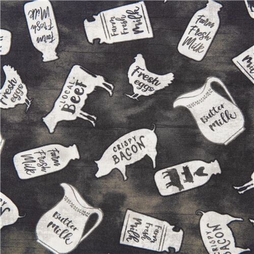 Home Grown Bottles Farm Labels Fabric
