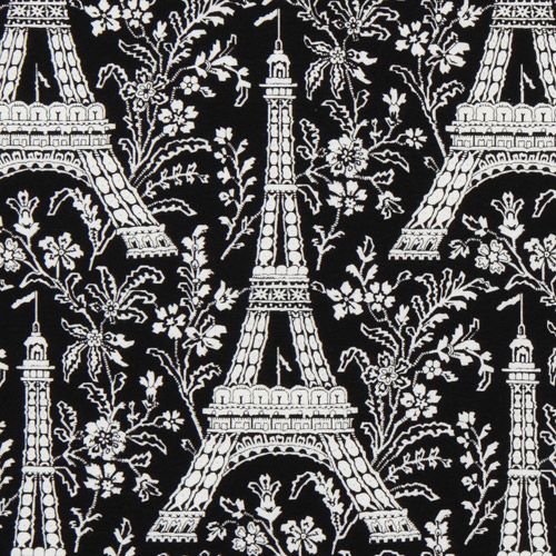 black Michael Miller fabric Eiffel Tower with flowers 1