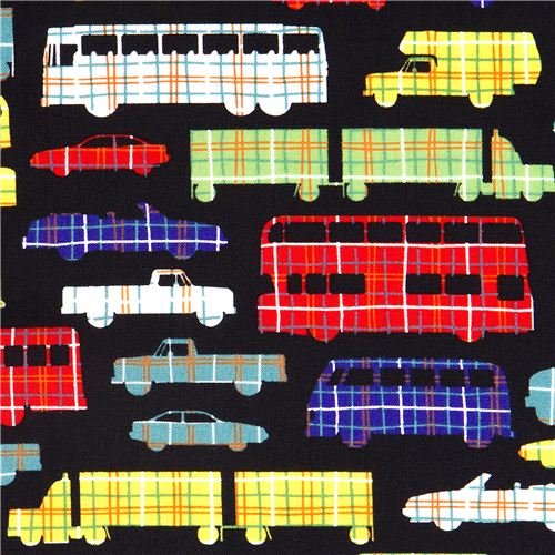 black Michael Miller fabric car bus checkered plaid 1