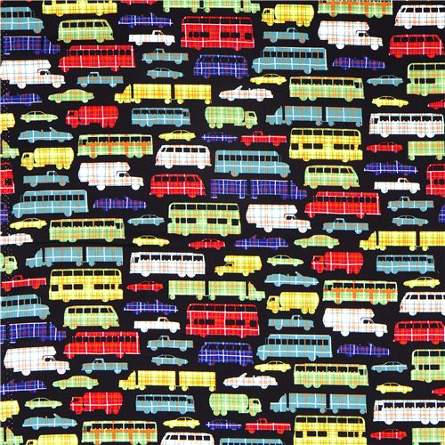 black Michael Miller fabric car bus checkered plaid 2