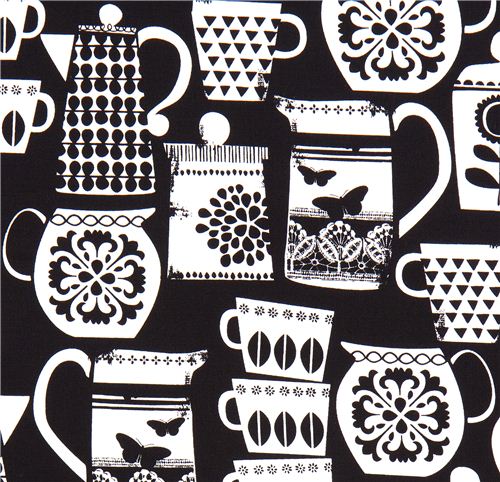 schwarzer Michael Miller Stoff Tasse Kanne 1