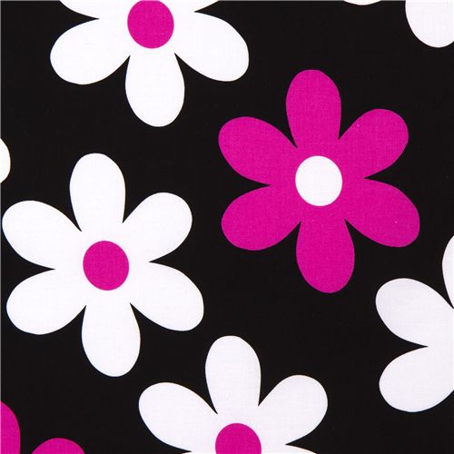 black Michael Miller fabric rosa-white flowers 1