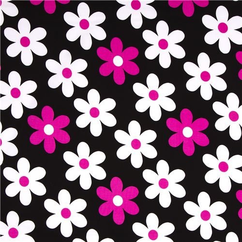 black Michael Miller fabric rosa-white flowers 2