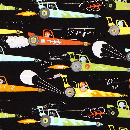 black Michael Miller fabric rats in racing car 1