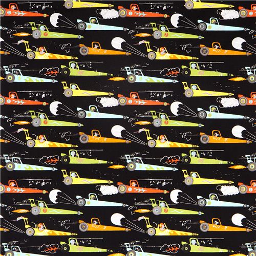 black Michael Miller fabric rats in racing car 2