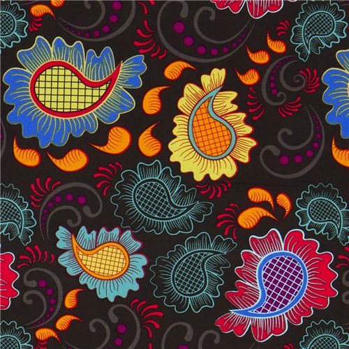 black Michael Miller fabric with ornaments Paisley 1