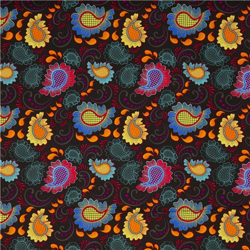 black Michael Miller fabric with ornaments Paisley 2