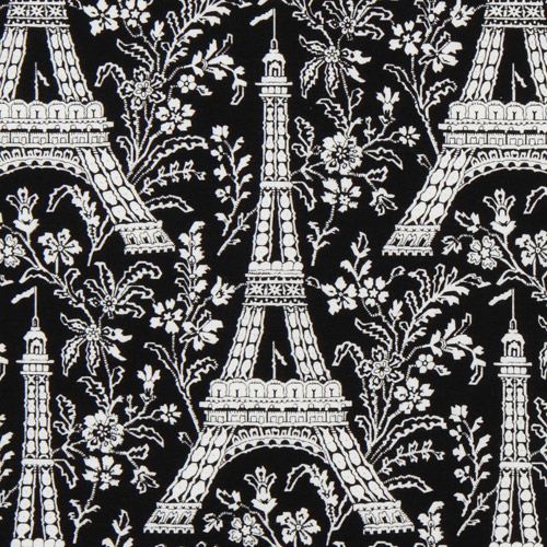 Tela negra de Michael Miller laminada premium Torre Eiffel Tela